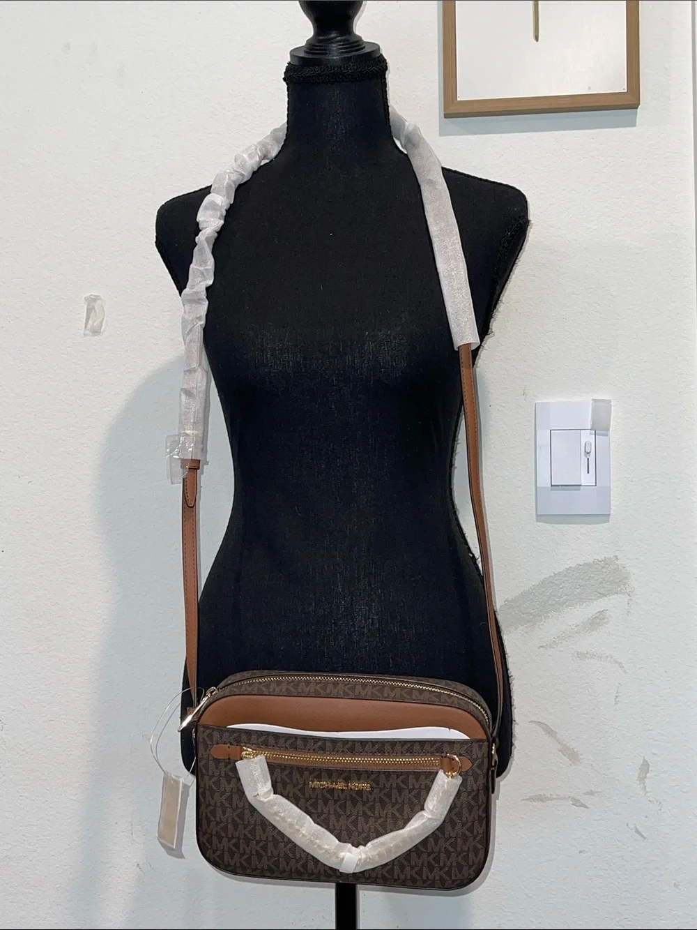 Michael Kors Brown and Tan MK Signature Crossbody Bag